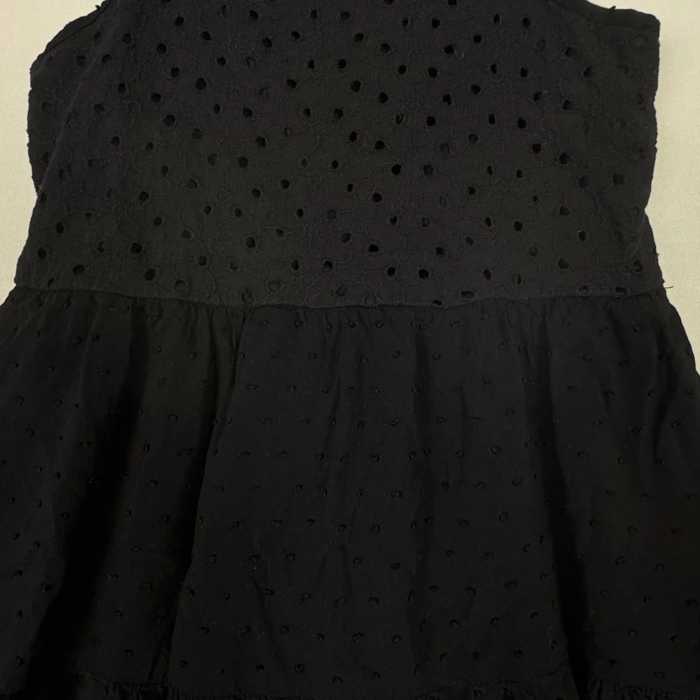Art Class Tiered Eyelet Swiss Dot Dress Girls Size 7/8 M Black Excellent